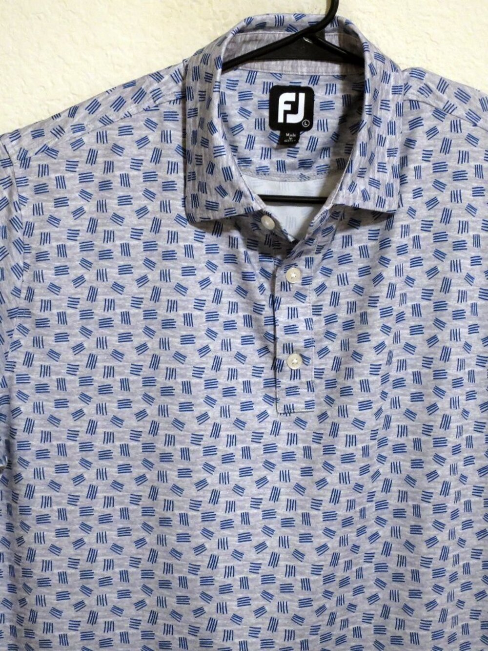FootJoy Shirt Mens Large Short Sleeve Golf Performance Polo Gray Blue Lines